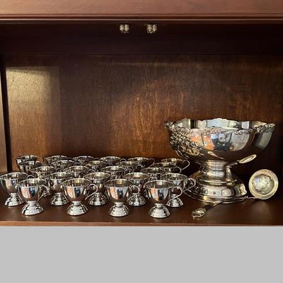 Silverplated Punchbowl, Cups, Tray & Ladle