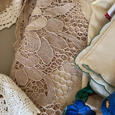 Big Lot Vintage Table Linens - Lace, Embroidered, Tattings