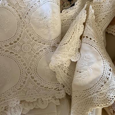 Big Lot Vintage Table Linens - Lace, Embroidered, Tattings