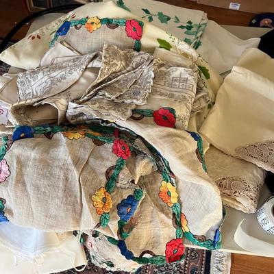 Big Lot Vintage Table Linens - Lace, Embroidered, Tattings