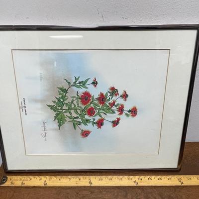 Vintage Framed Print Enoch Kelly Haney's painting of orange-red flowers. 1986