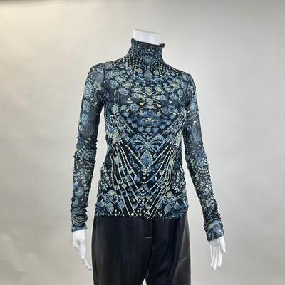 273 JEAN PAUL GAULTIER Blue & Multi-patterned Sheer Top
