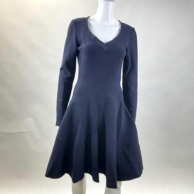 274 ALAÏA V-Neck Navy Blue Wool Blend Dress