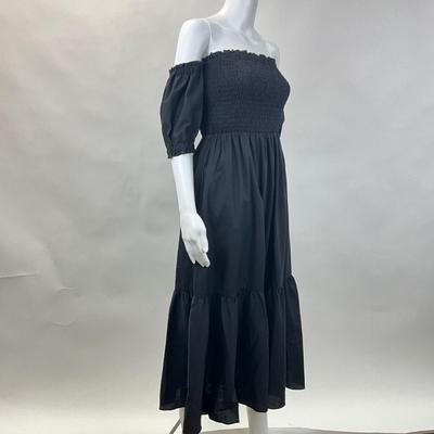 276 INTERMIX EXCLUSIVE Aubrey Smocked Black Poplin Midi Dress