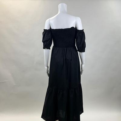 276 INTERMIX EXCLUSIVE Aubrey Smocked Black Poplin Midi Dress