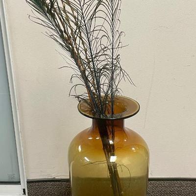 BLENKO Amber Art Glass Handmade Blown Table / Floor Vintage Vase
