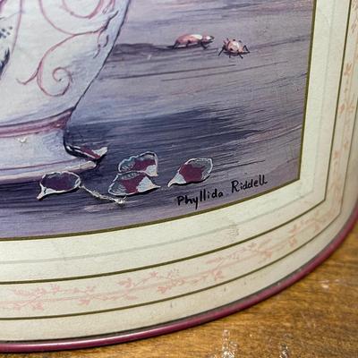 Phyllida Riddell decorated Vintagw Metal Trash Can Vintage Trash Can Still Life potted flowers