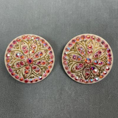 Vintage White glass and pink rhinestone clip earrings