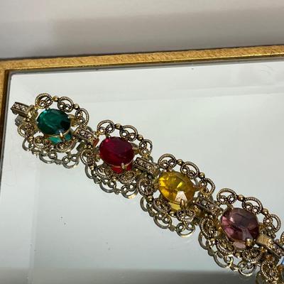 Multi color glass and filigree link bracelet