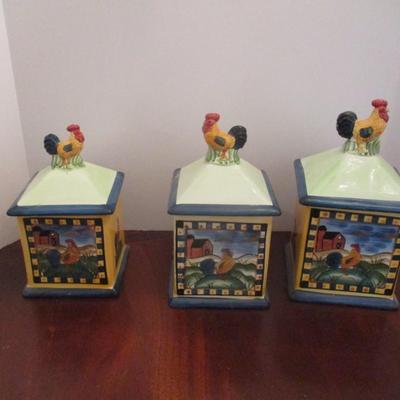 Alco Industries Inc Ceramic Rooster Kitchen Canisters With Lids