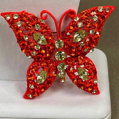 Orange Butterfly pin and earrings set