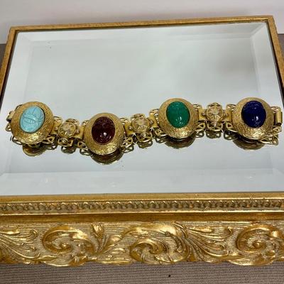 Carved Scarab vintage book chain bracelet