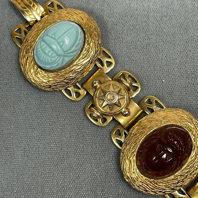 Carved Scarab vintage book chain bracelet