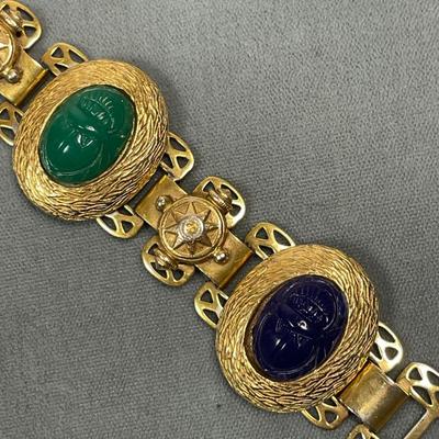Carved Scarab vintage book chain bracelet