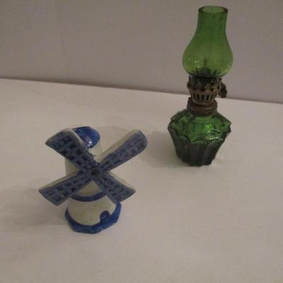 Miniature Delft Boy & Girl Windmill Cups & Saucers