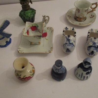 Miniature Delft Boy & Girl Windmill Cups & Saucers