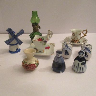 Miniature Delft Boy & Girl Windmill Cups & Saucers