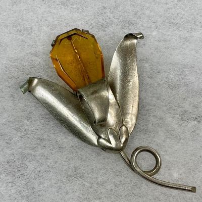 Huge Sterling Silver and glass Brooch