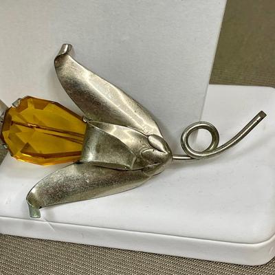 Huge Sterling Silver and glass Brooch