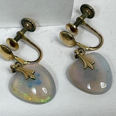 Opal glass gold filled vintage earrings