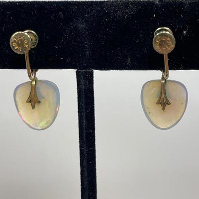 Opal glass gold filled vintage earrings