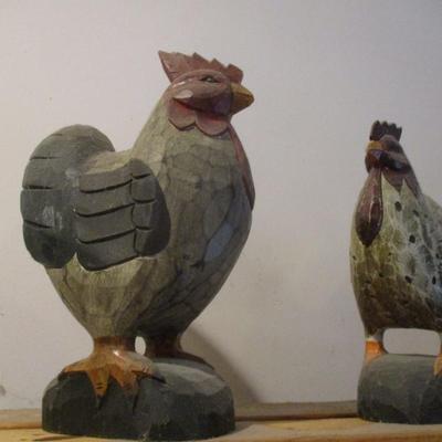 Vintage Folk Art Carved Wood Rooster Painted