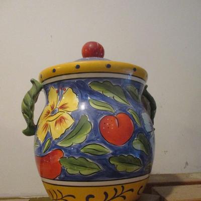 Italian Style Cooke Biscuit Jar Ceramic Hand Painted Clay Art