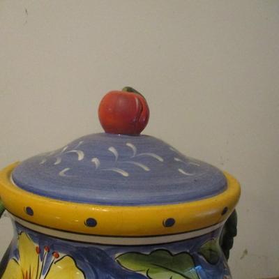 Italian Style Cooke Biscuit Jar Ceramic Hand Painted Clay Art
