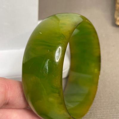 Green marble bakelite bracelet