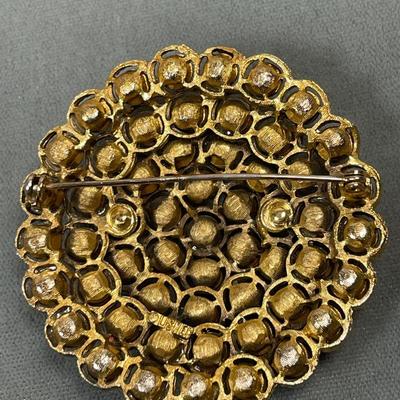Lisner red and black rhinestone brooch