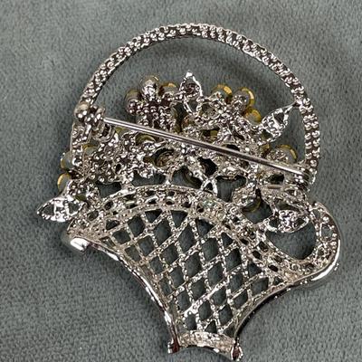 Whimsical flower basket rhinestone pin
