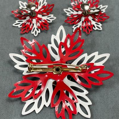 Vintage enamel flower pin and earrings