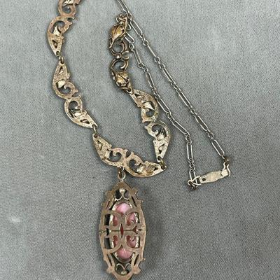 Art Deco Necklace with Pink faux star sapphire glass
