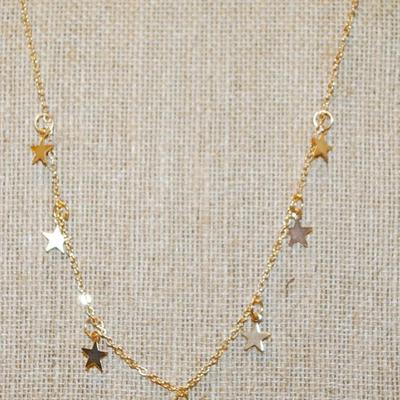 7 Dainty "Gold" Stars Necklace 14" L