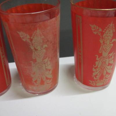 Vintage Red & Gold Thai Goddess Culver Glass