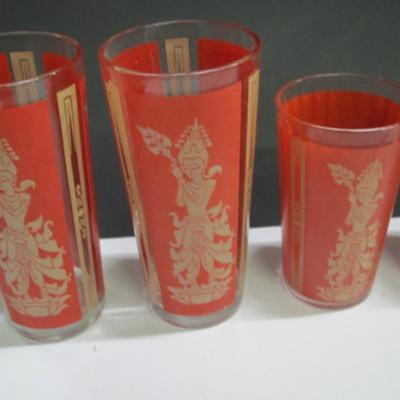 Vintage Red & Gold Thai Goddess Culver Glass