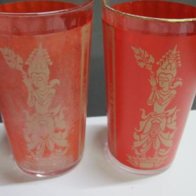 Vintage Red & Gold Thai Goddess Culver Glass