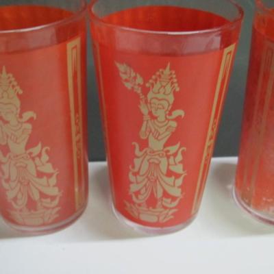 Vintage Red & Gold Thai Goddess Culver Glass