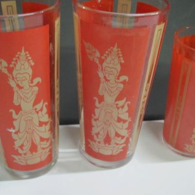 Vintage Red & Gold Thai Goddess Culver Glass