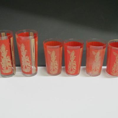 Vintage Red & Gold Thai Goddess Culver Glass