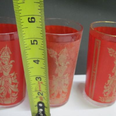 Vintage Red & Gold Thai Goddess Culver Glass