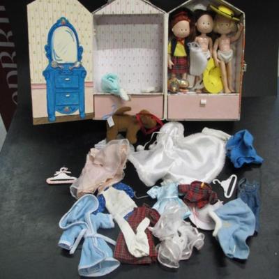 Vintage Madeline Toy Dolls With Accessories & Playset Doll House