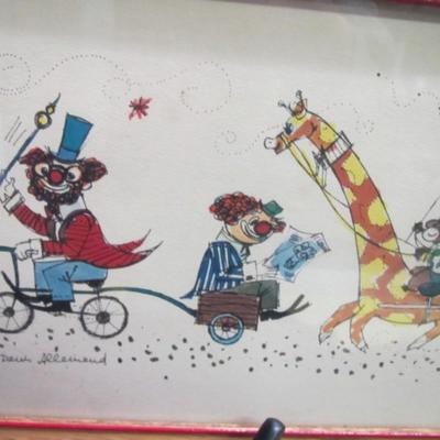 Vintage Circus Art By Denis Allemand Framed 19" x 9"