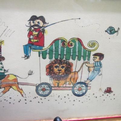 Vintage Circus Art By Denis Allemand Framed 19" x 9"
