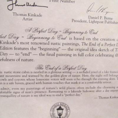 Thomas Kinkade "A Perfect Day Beginning To End" Lithograph S/N Signed Gold Frame