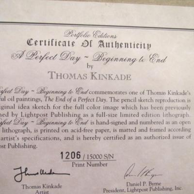 Thomas Kinkade "A Perfect Day Beginning To End" Lithograph S/N Signed Gold Frame