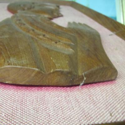 Vintage 20" x 10" Framed Hand Carved Wood Praying Oriental Man