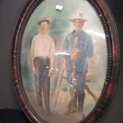 Antique Picture Frame Oval Wood Bubble Glass 21 1/2" x 4"