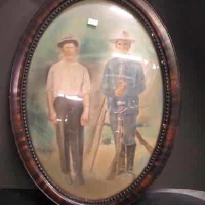 Antique Picture Frame Oval Wood Bubble Glass 21 1/2" x 4"