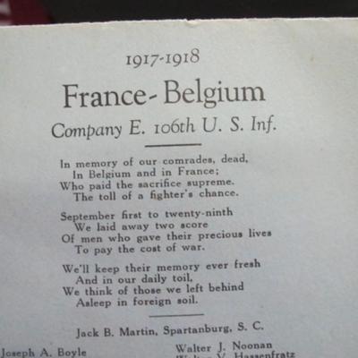 Antique Dog Tags 1932 106th Infantry Reunion Dinner Pamphlet & Lapel Pins